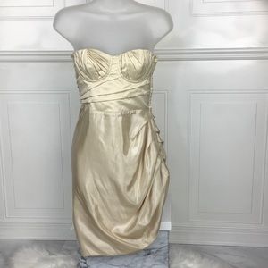 Cream Satin Corset Dress. Gathered on 1 Side! S-4